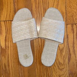Beige Woven Slide Sandals